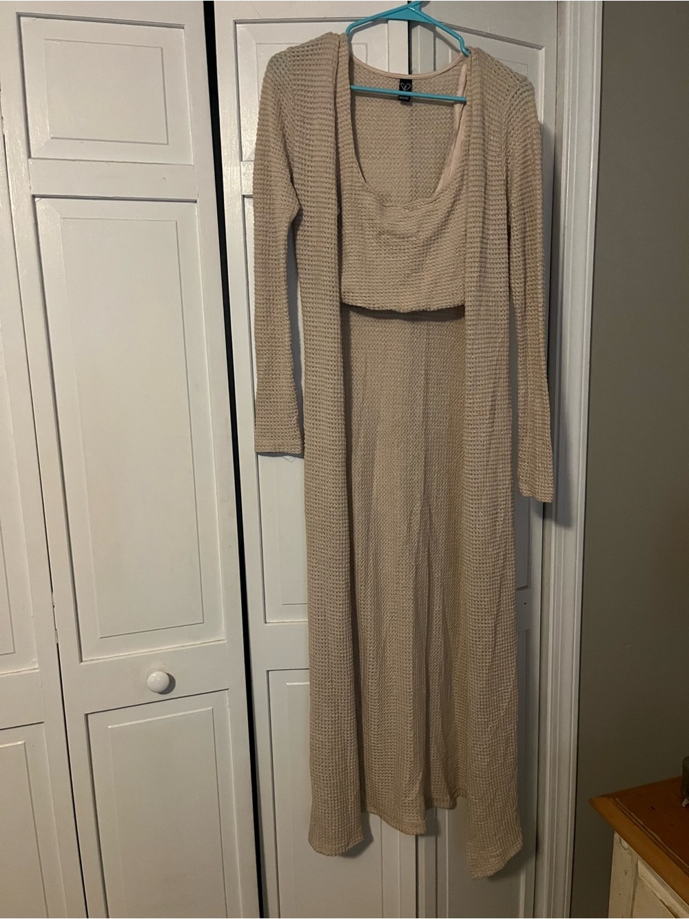 Women’s Windsor 2 Piece Beige/Tan Knit Cropped Tank & Long Sleeve Maxi Cardigan